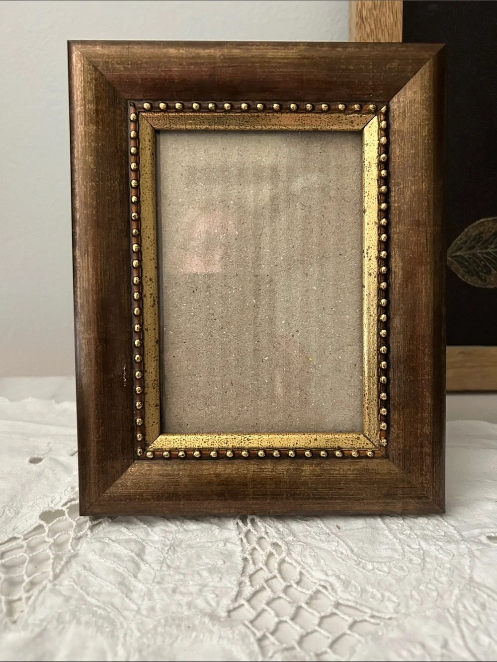 Vintage Gold and Brown Beaded Wood Picture Frame 5 x 7 inch